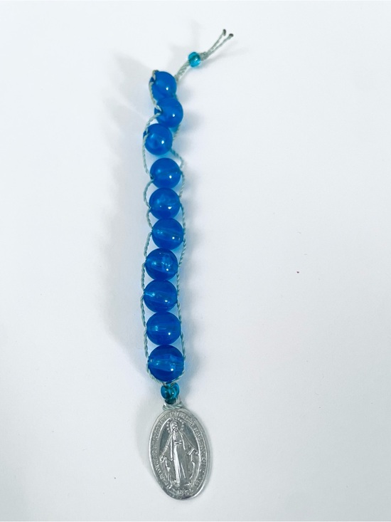 Handmade Accessories - Blue Beaded Rosary Bracelet with Silver Medal